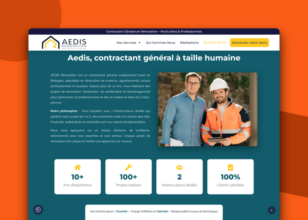 Création site vitrine entreprise de rénovation - Aedis Rénovation - visuel 1