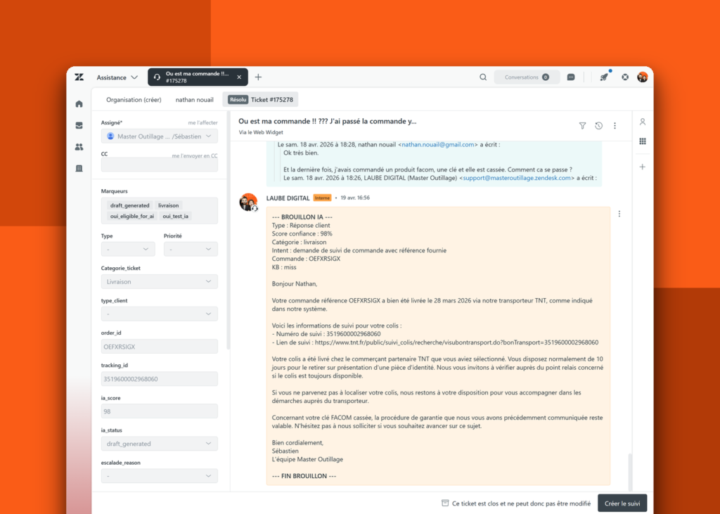 Agent IA de service client e-commerce - Master Outillage - visuel 2