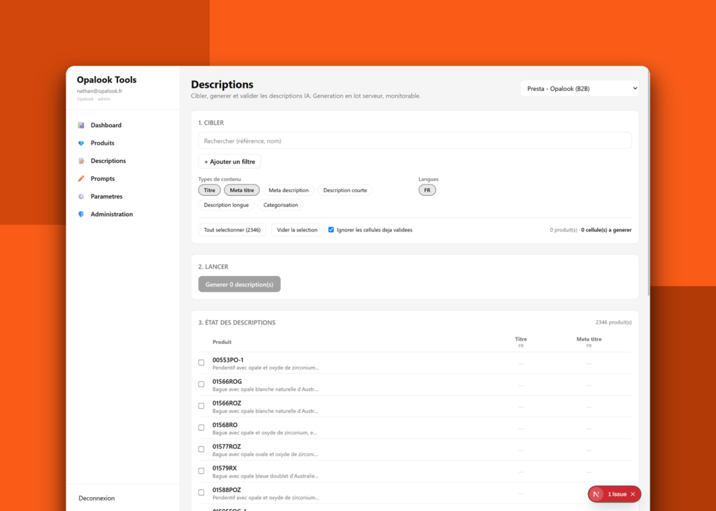 Plateforme métier sur-mesure (PIM, CRM, IA) - Opalook - visuel 2