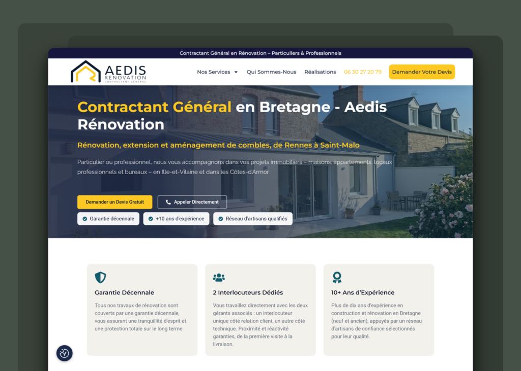 Création site vitrine entreprise de rénovation - Aedis Rénovation