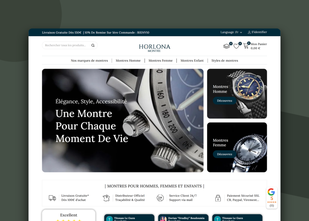 Création d'un site e-commerce de montres - Horlona
