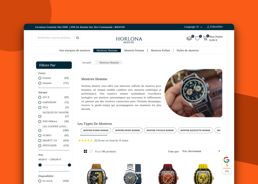 Création d'un site e-commerce de montres - Horlona - visuel 1