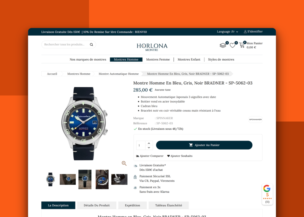 Création d'un site e-commerce de montres - Horlona - visuel 3